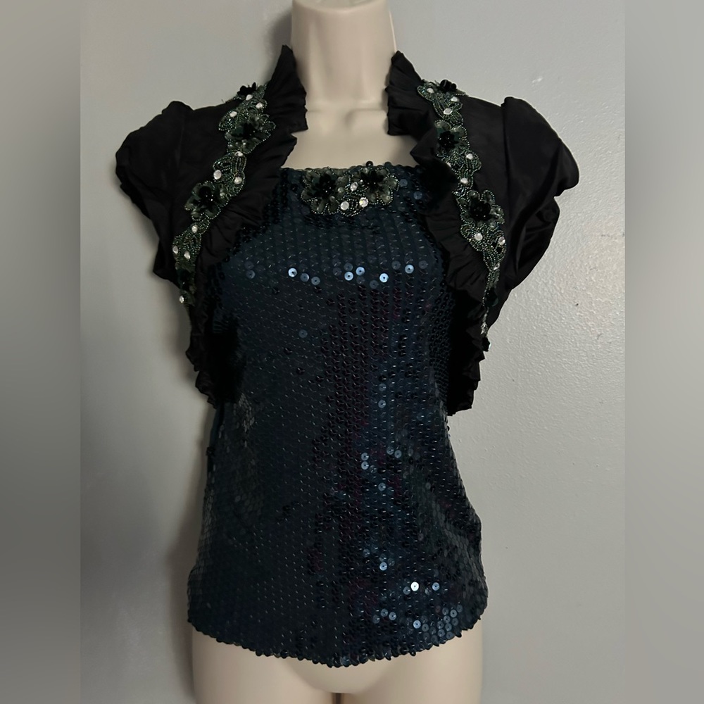 Custom Unique Sequin Performance Dance Top Xs - image 2